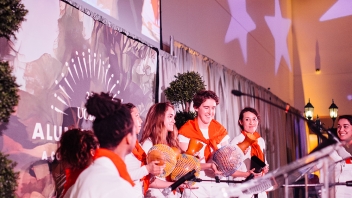 UC Davis students on stage playing instruments