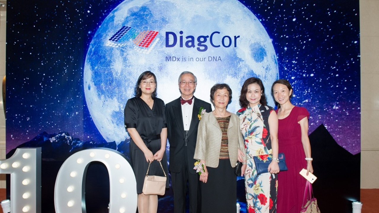 Joseph Tam and his wife Kwai-Ting Tam stand surrounded by three of his most talented former students at DiagCor’s 10th anniversary celebration Joseph Tam Ph.D. ‘69