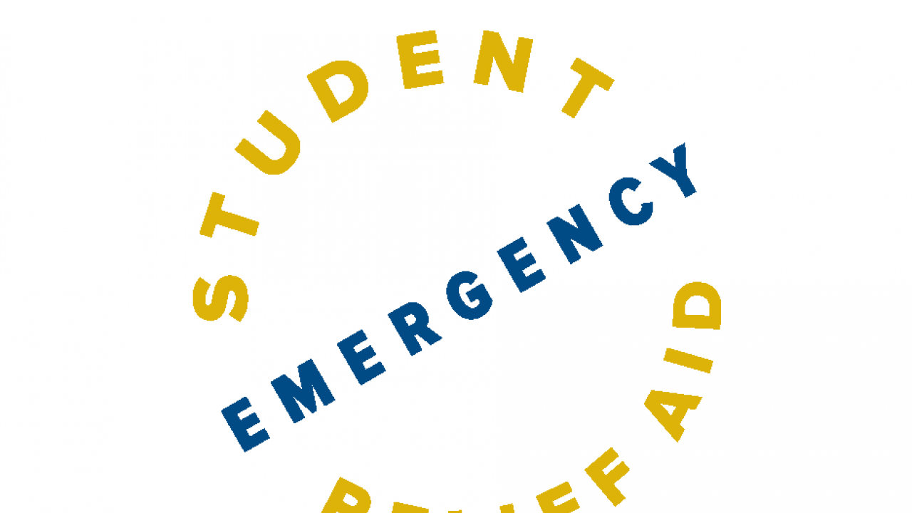 Text that reads Student Emergency Relief Aid is written in yellow and blue font on a white background.