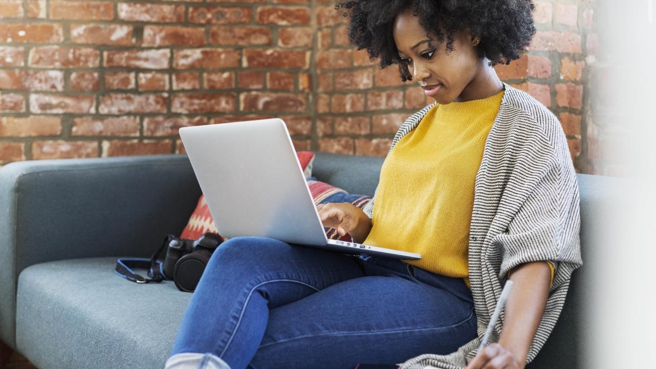 Woman taking online class