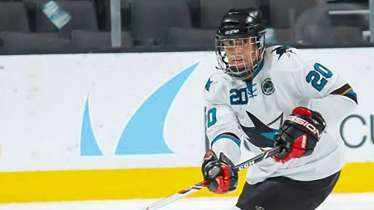 Professor John Eadie plays with an adult hockey team in Sacramento every week. John Eadie playing hockey