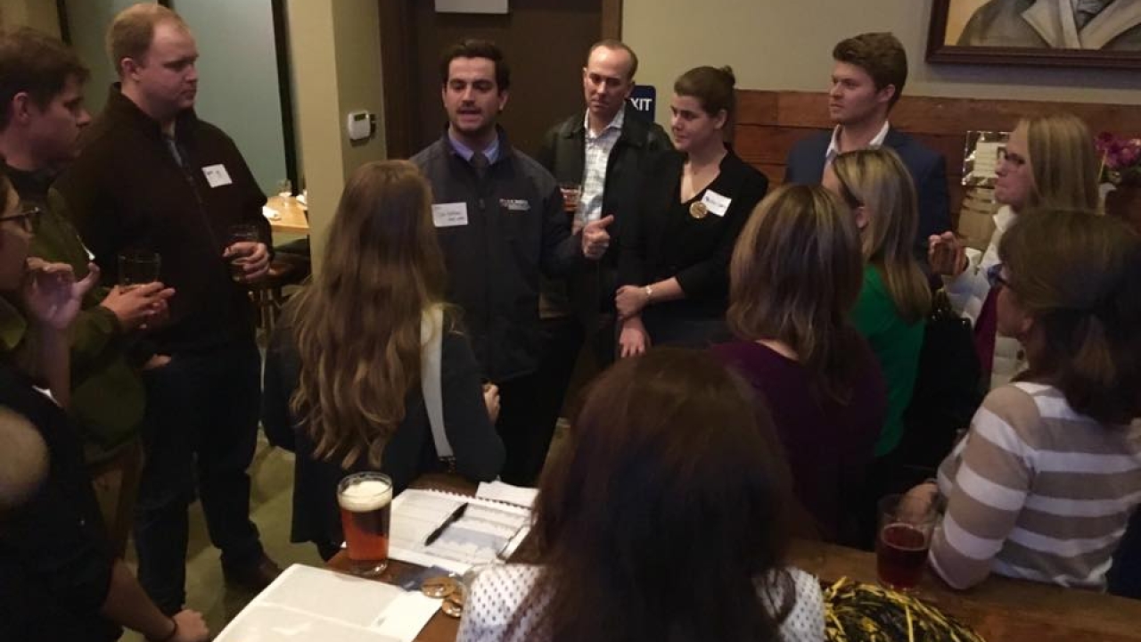 Group of alumni and friends at a networking event