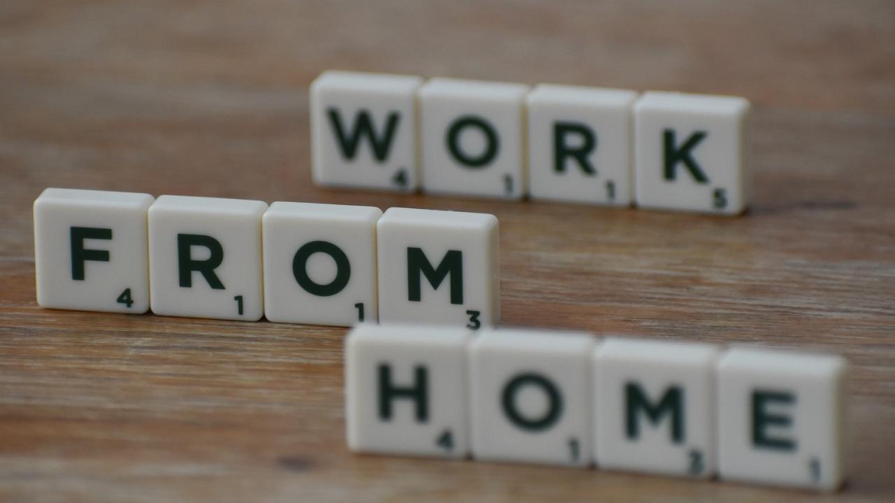 Work from home spelled with scrabble pieces