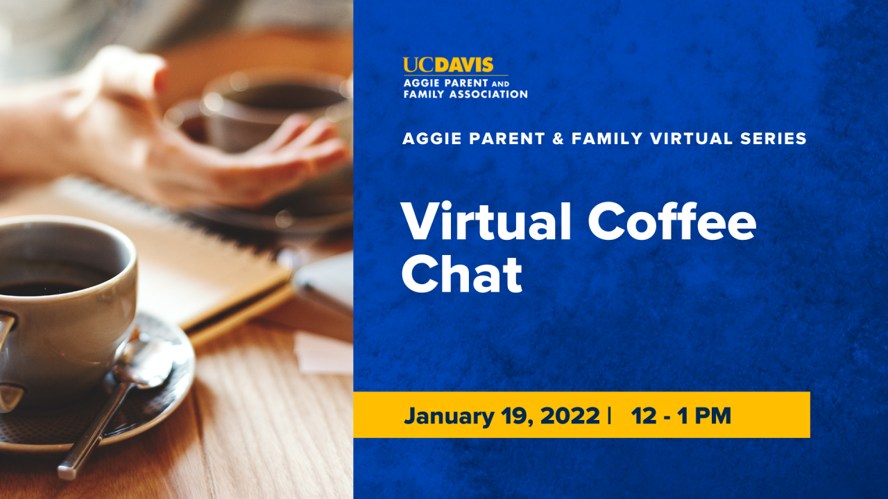 image of a cup of coffee, along with a title of "Virtual Coffee Chat"