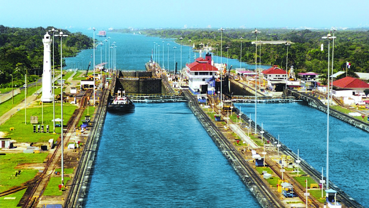 A bird's view of the Gatun Locks of the Panama Canal in Costa Rica.