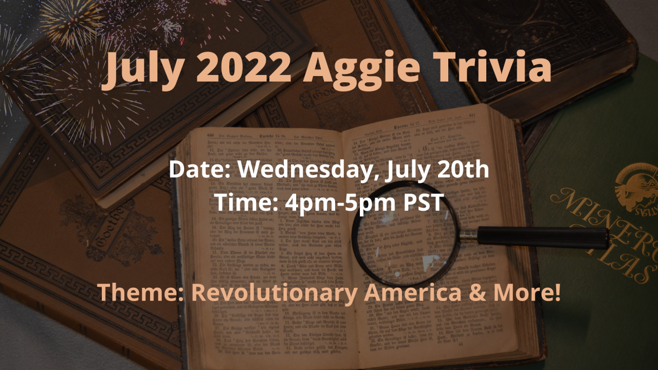 July 2022 Aggie Trivia! Theme: Revolutionary America & More