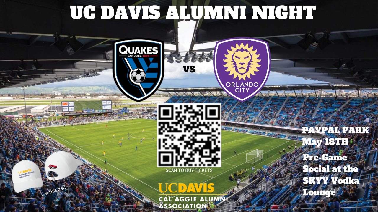 Flyer for UC Davis Alumni Night at the San Jose Earthquakes Game.