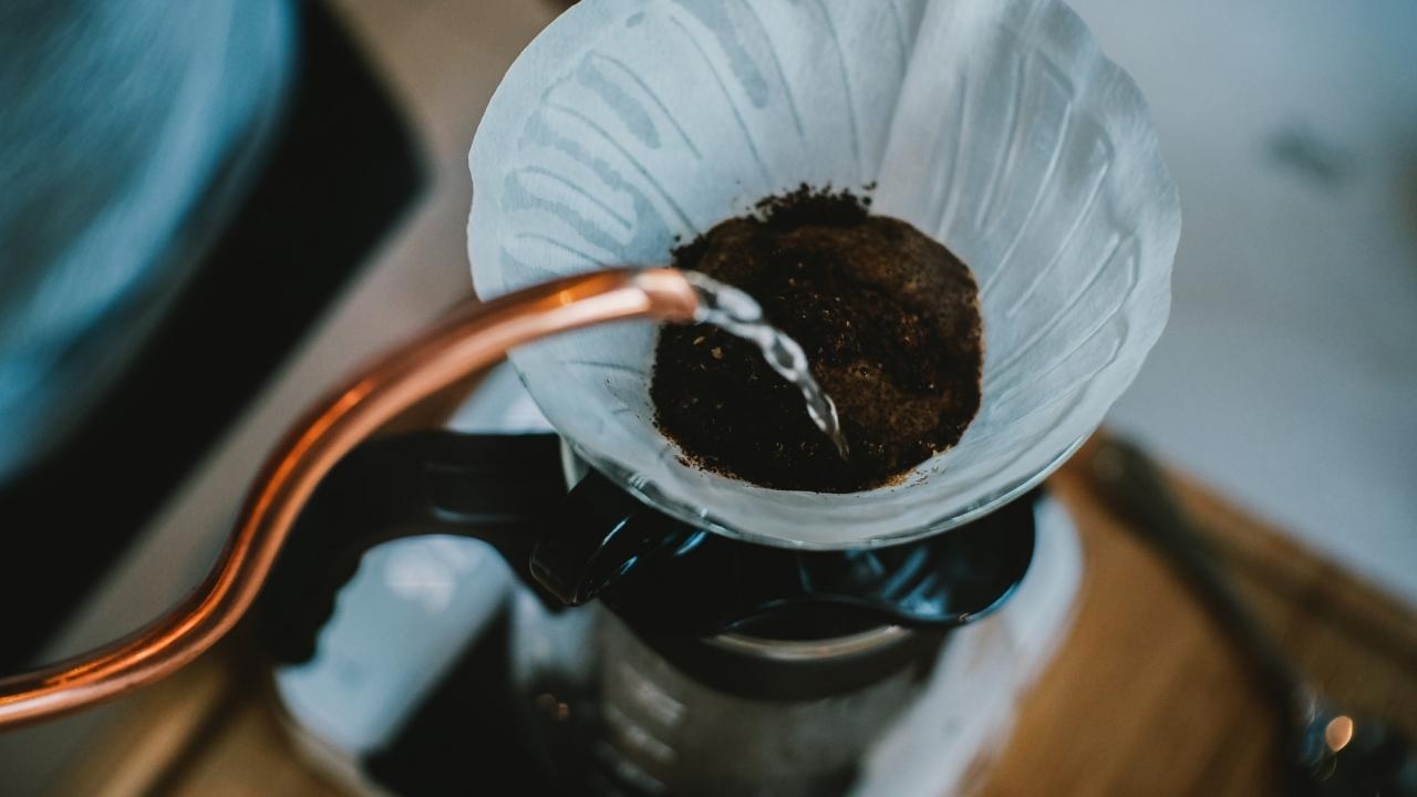 water pouring into a coffee filter