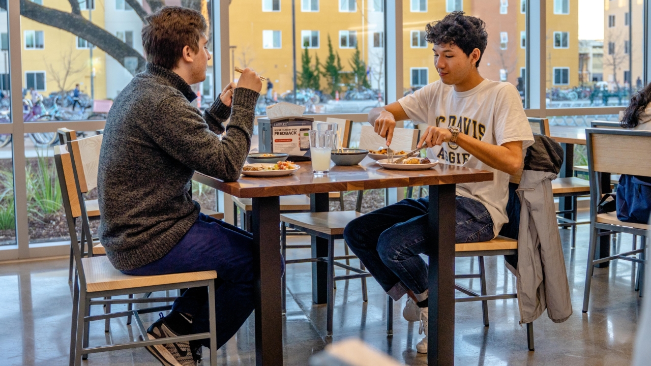 students eating at latitude dining commons