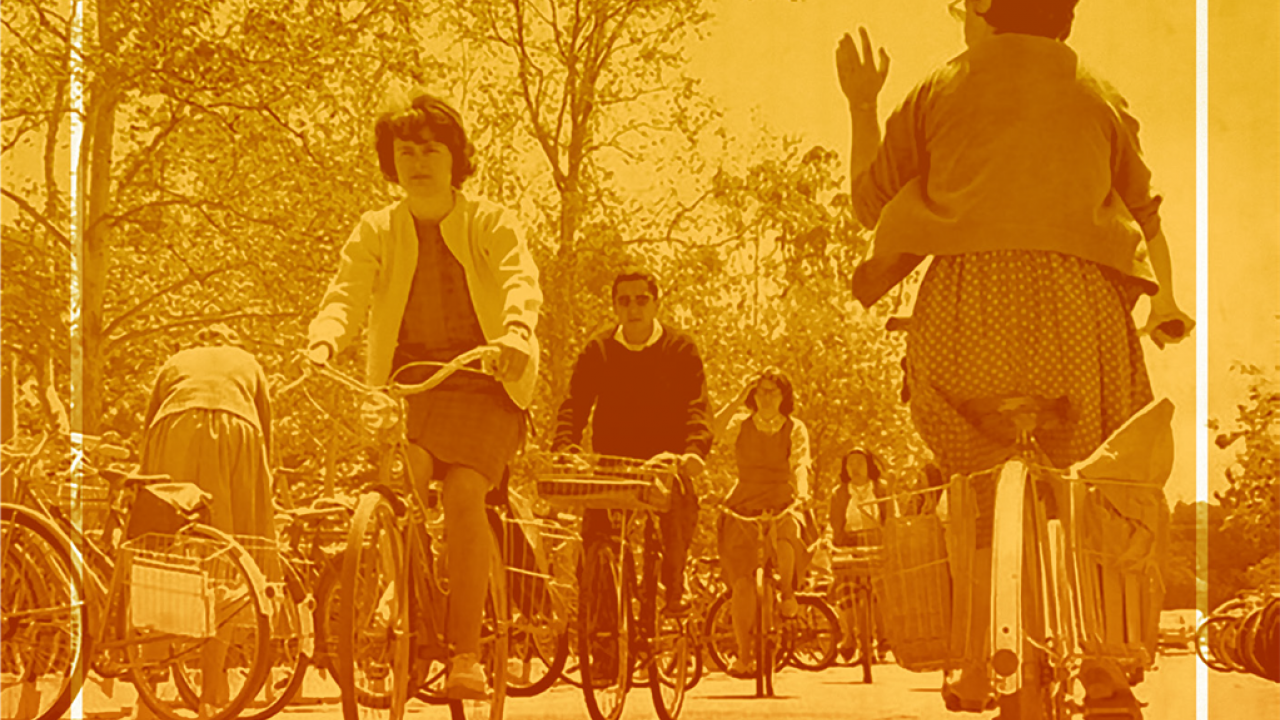 image of people riding on bikes with a golden hue