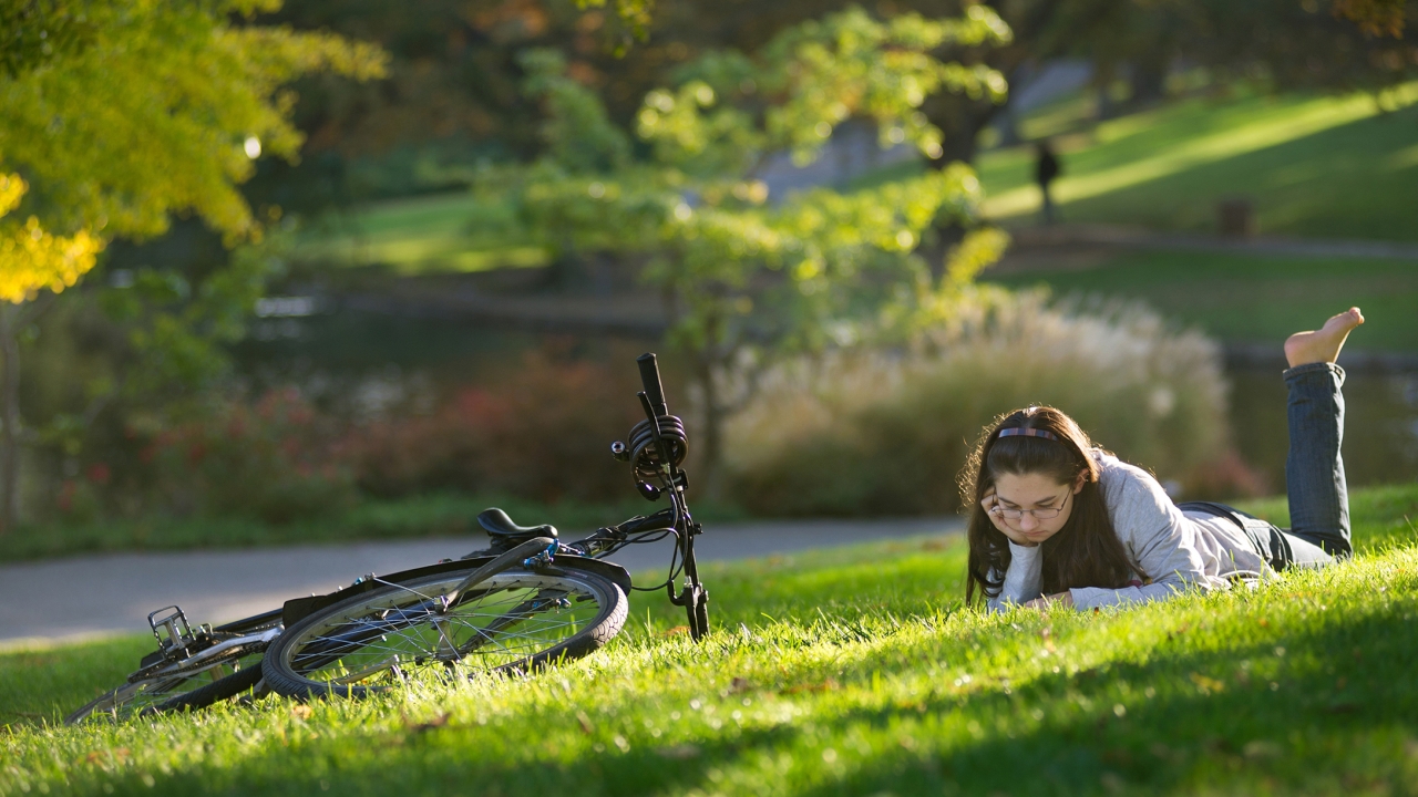 studying on lawn