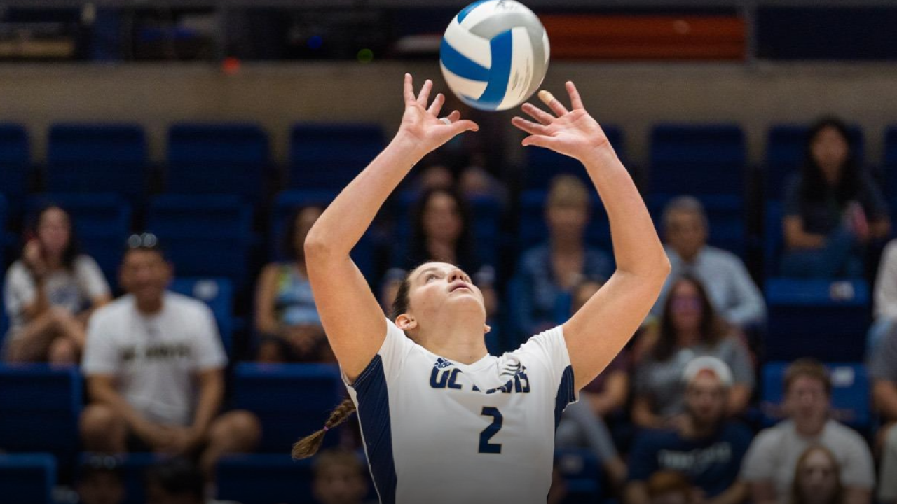 volleyball player in a game playing hitting a volleyball