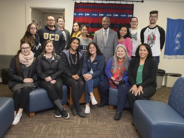 Chancellor Gary May poses with a group of students from the Native American Academic Student Success Center at UC Davis.