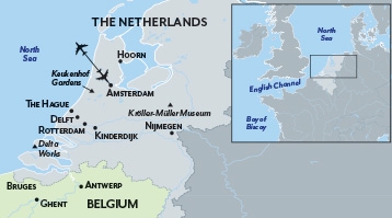 Map of cities in the Netherlands and Belgium