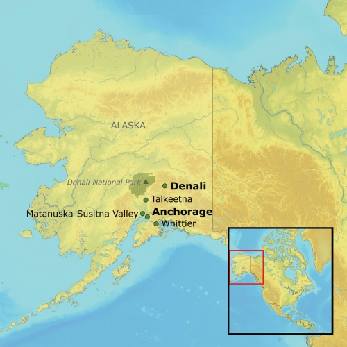 Map of Alaska showing the main destinations included in the trip.