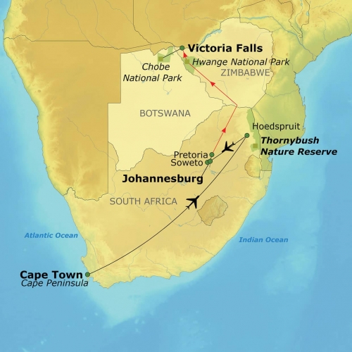 Map of Route on Journey to Southern Africa trip