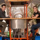 Two people sitting on brew bike