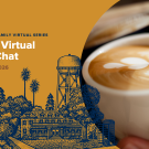 Picture of coffee cup with Coffee Chat date and time listed