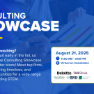 UC Davis Career Center Consulting Showcase on August 21, 2025, featuring Deloitte, Qral Group, ClearView, and BRG.