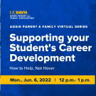 text that says supporting your student's career development with a picture of parents standing next to a graduate
