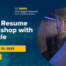 Image of woman on laptop. Text reads: Career Lunch & Learn, UC Davis One Aggie Network Alumni and Affiliate Relations, Tech Resume Workshop with Google, Friday, July 21, 2023, 12-1 p.m.
