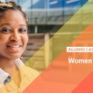 Woman in lab coat. Text reads: University of California, Alumni Career Network, Women in science, November 2021