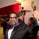 Film producer and UC Davis economics alumnus Joseph Patel celebrates backstage at the Academy Awards. (Courtesy of Joseph Patel)