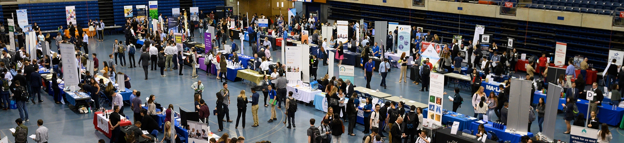 overhead view of a campus career fair