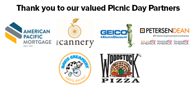 Thank you to our valued Picnic Day Partners: American Pacific Mortgage, the Cannery, GEICO, PetersenDean, Davis Creamery and Woodstock's Pizza